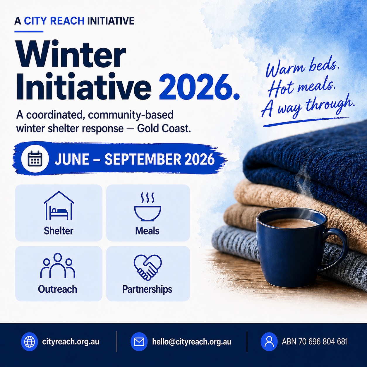 Winter Initiative 2026 — City Reach Foundation's coordinated winter shelter response on the Gold Coast.